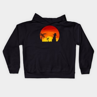 Sundown Snowman Under Palm Trees Beach Christmas In July Kids Hoodie